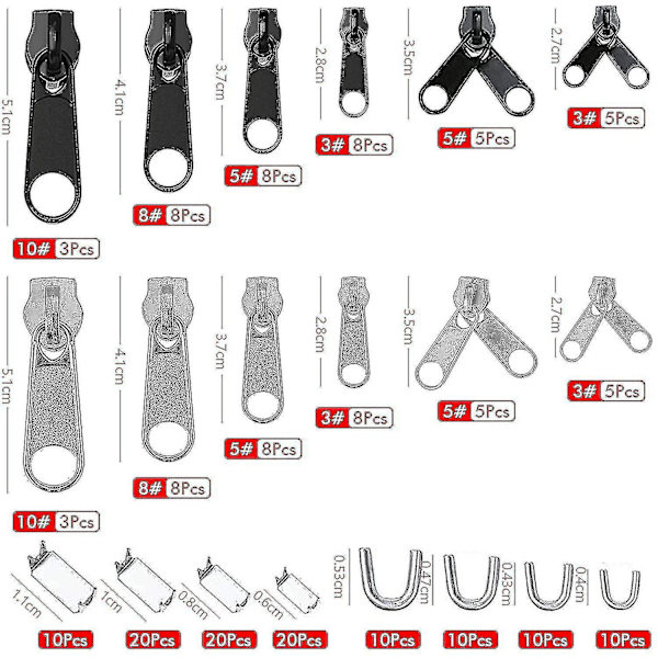 197 Pcs Zipper Repair Kit, Replacement Zip Slider Zipper Replacement With 2 Mini Pliers, For Garment, Bag, Jackets, Tents, Luggage