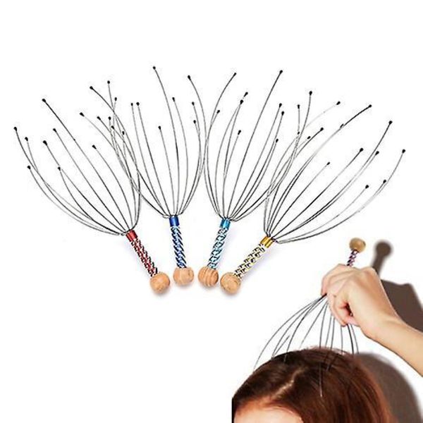 Head Relax Massager Healing Neck Claw Massage Anti-stress Pain Relief Octopus Scalp Relax Spa Headache Stimulate Blood Circulate Red