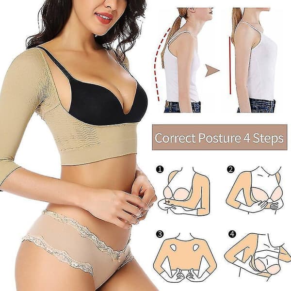 Women Arm Shaper Slimmer Posture Corrector Shoulder Support Underwear Chest Beige