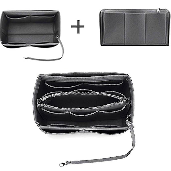 Pung Organizer Indsats Filt Taske Med Lynlås Håndtaske Tote Formgiver Multi Lommer Store Opbevaringsposer Gray 2