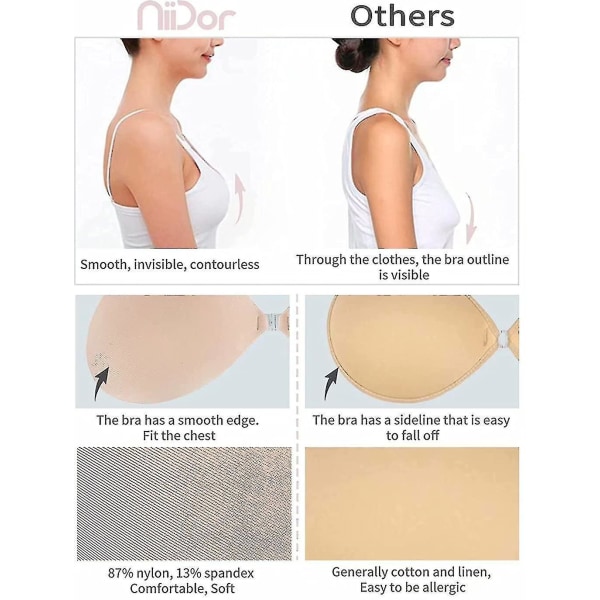 Adhesive Bra Strapless Sticky Invisible Push Up Fabric Bra Nipple Covers For Backless Dress Beige B