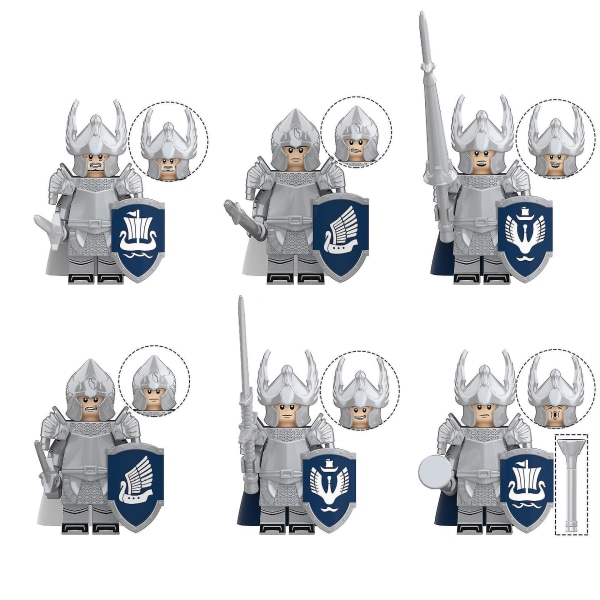 6pcs Medieval Soldier Series Knight's Pike Guard Small Particle Building Block Minifigure Toy