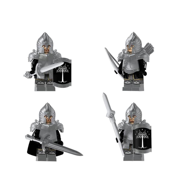 4 stk. Ringenes Herre Serie Samlede Byggeklodser Gondor Soldat Sølvmalede Minifigur Med Rustning