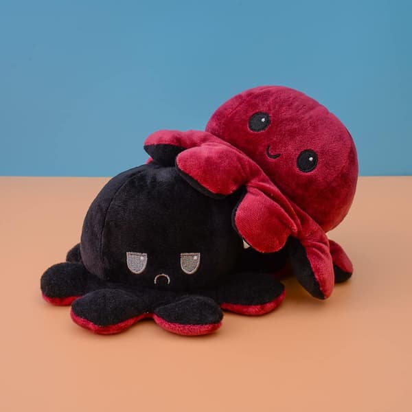 Reversible Octopus Plush Toys Black And Gray 20cm, Show Your Mood Without Saying A Word! Red