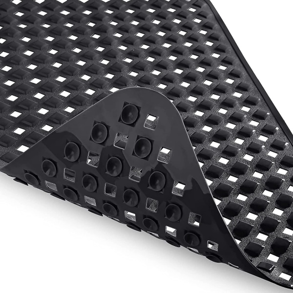 Non Slip Bathtub Mats with Drain Holes, Suction Cups, Machine Washable 34.5 x 15.5 In, Black