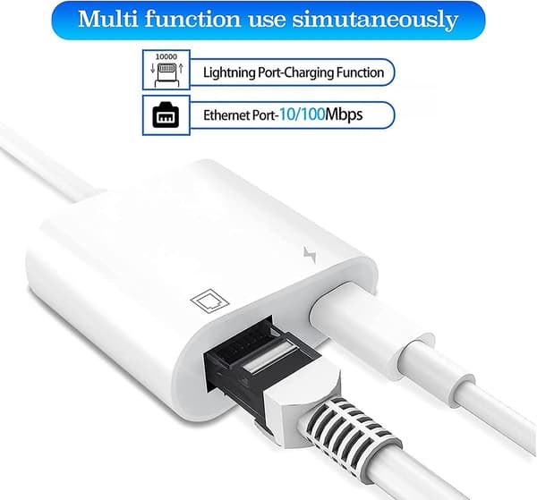 Lightning To Ethernet Adapter, [compatible With Apple Mfi Certified] 2 In 1 Rj45 Ethernet Lan Network Adapter With Charge Port, Plug And Play, Support