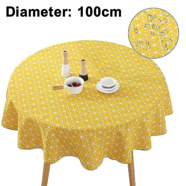 Round Shape Tablecloth Wrinkle Free Anti-fading Tablecloths Outdoor Round yellow rice word 100 cm in diameter