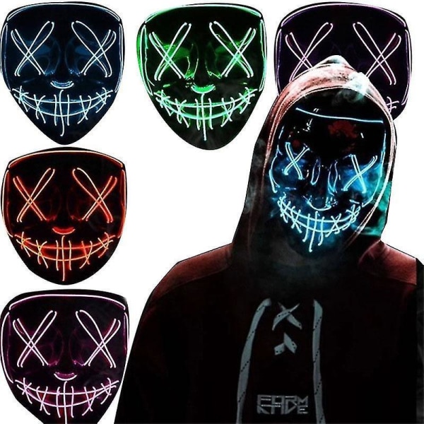 Halloween Clubbing Lysende LED Maske Kostume Rave Party Purge 3 Tilstande Purple