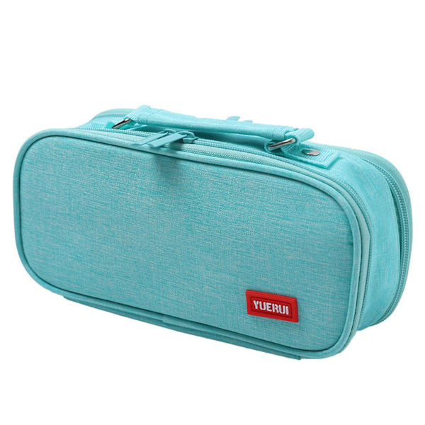 Pencil Case Big Capacity Grip Handle Canvas Easy Carry Pencil Pen Storage Bag For School Green