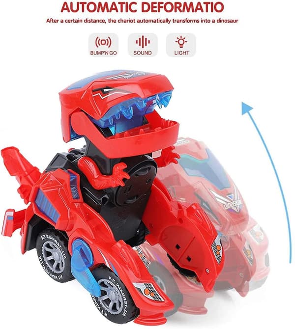 Transforming Dinosaur Toy, 2 In 1 Automatic Dinosaur Transformer Toy Red