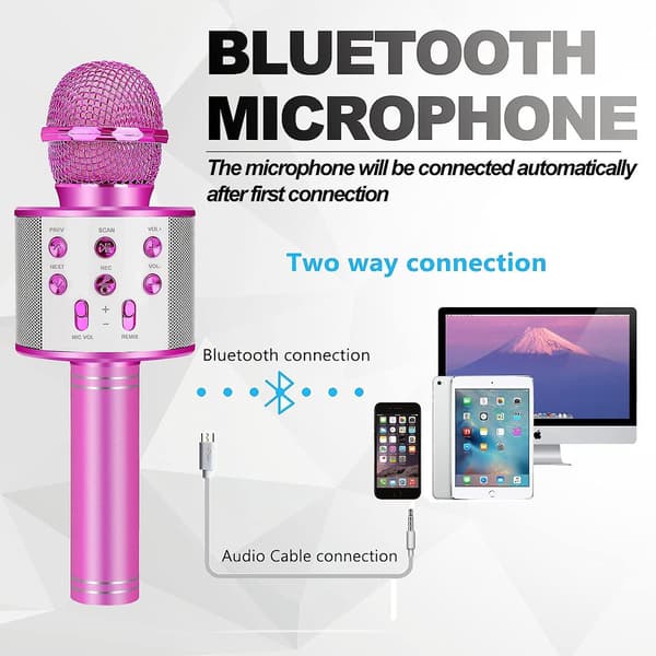 Fødselsdagsgave til 6-15 årige, trådløs Bluetooth karaoke mikrofon Rose red