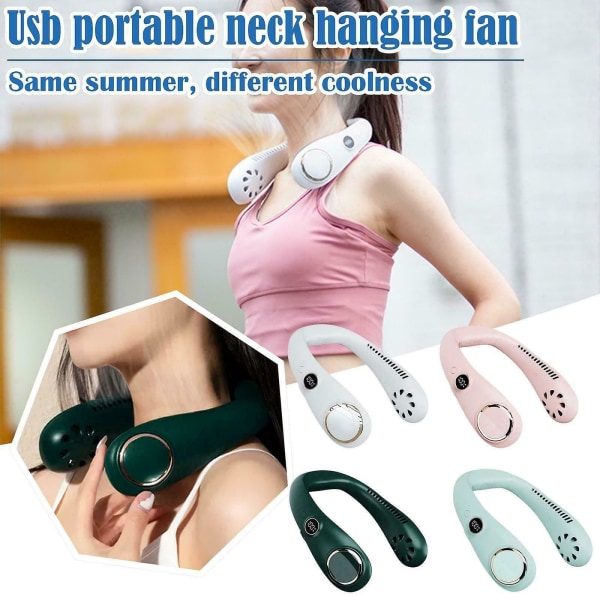 Portable Leafless Hanging Neck Fan Usb-rechargeable 3-speeds Lazy Hanging Cooler B White Hanging neck upgrade