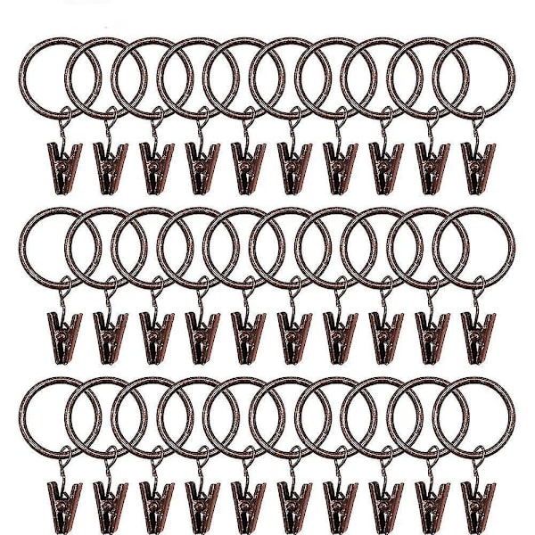 Pakkaus, jossa 30 verhorenkaita klipseillä, ruosteenkestävä metallinen verhorengas 25 mm Red