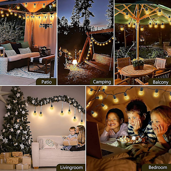 Led Outdoor String Lights,15m 20psc Bulbs Warm White Garden Festoon String Light With Remote &timer, Waterproof String Lights EU Plug