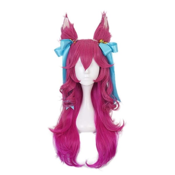 Ani Paryk Ahri Cosplay Paryk Lol Cosplay Lang Gradient Pink Paryk Med Ører Hovedbeklædning Varmebestandigt Syntetisk Hår