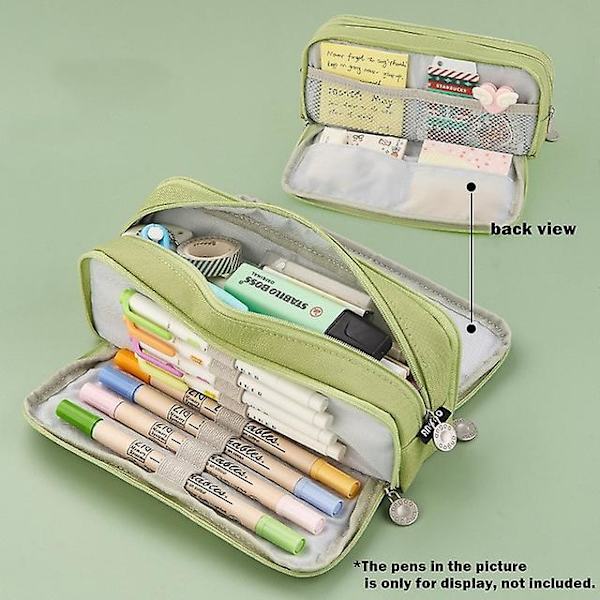 Angoo Double Sided Pen Bag Pencil Case Special Macaron Color Dual Canvas Pocket Storage Bag Pouch Stationery School Travel A6899 Green