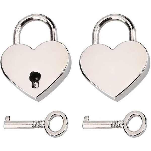 2 Sets Mini Heart Shape Metal Padlock with Key (Silver)