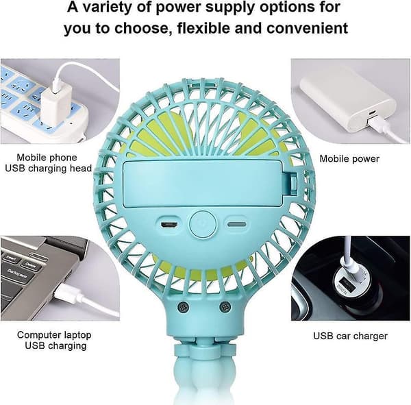 Mini Handheld Baby Stroller Fan Rechargeable Octopus Cooling Stand Fan Blue