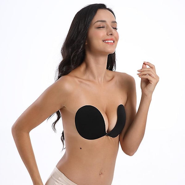 Adhesive Bra Strapless Sticky Invisible Push Up Fabric Bra Nipple Covers For Backless Dress Black C