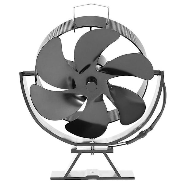 6-bladet Varmedrevet Brændeovnsventilator Sort Pejseventilator Træbrænder Miljøvenlig Støjsvag Hjemme Pejseventilator 360 Graders Roterbar