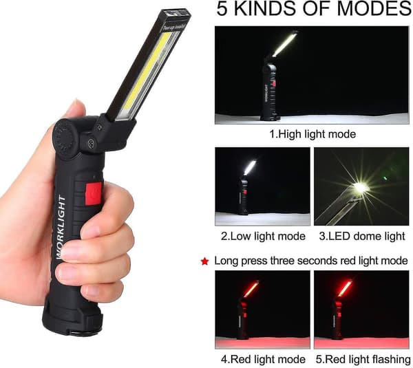 Led Work Light Torch Cob Inspection Lights Rechargeable Camping Lamp With Magnetic Base