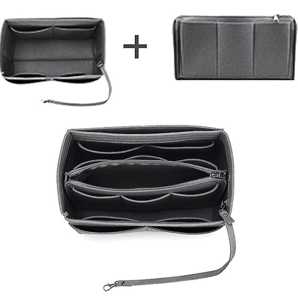 Pung Organizer Indsats Filt Taske Med Lynlås Håndtaske Tote Formgiver Multi Lommer Store Opbevaringsposer Gray 1