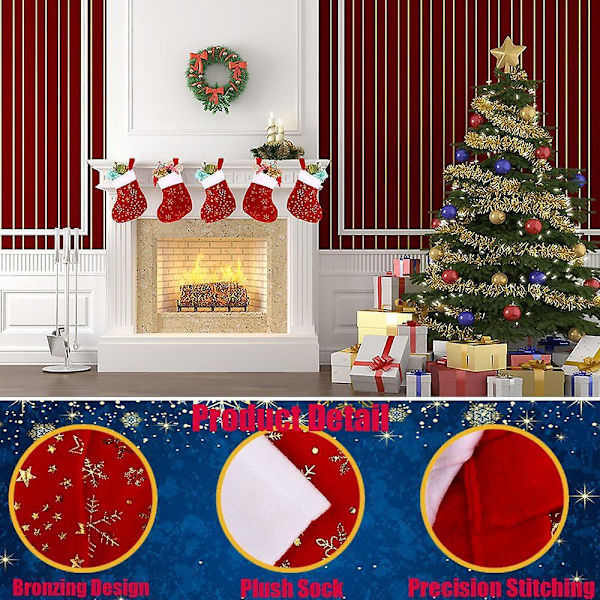 Christmas Mini Stockings, Glitter Snowflake Star With Plush Cuff Knit Socking For Room Ornaments 24pcs