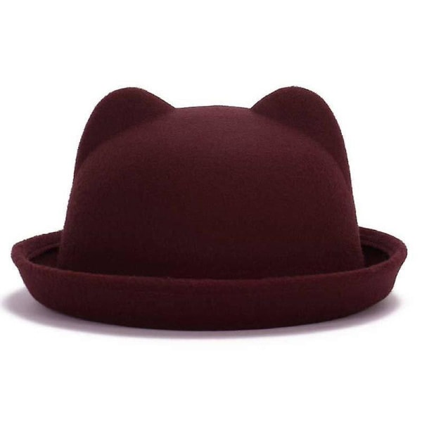 Parent-child Bowler Wool, Fedora Hats Cat ear wine red 57cm