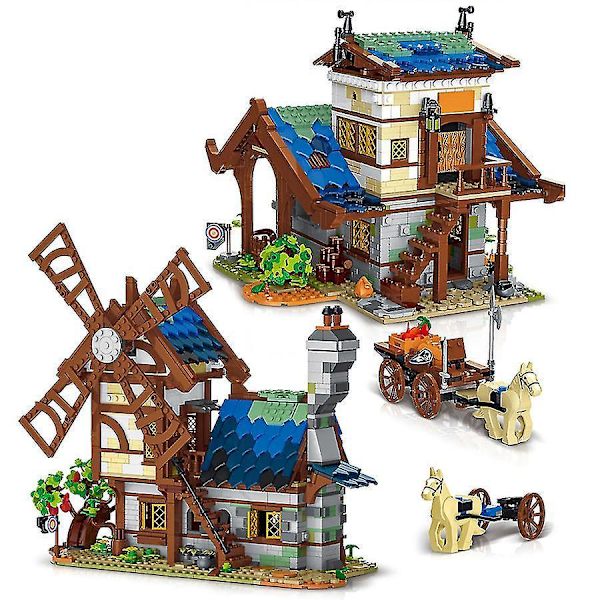 Medieval Town Model Building Blocks Creative Windmill Barn House Village Construction Bricks Toys Gifts For Children Adultsmedieval Town B