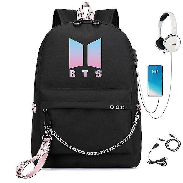Bts Ryggsekk USB Lading Skolesekk Color 23