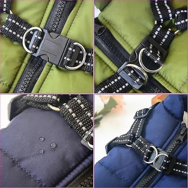 Large Pet Dog Jacket With Harness Winter Warm Dog Clothes blue L