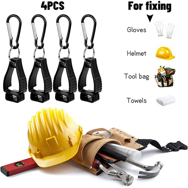 4 Stk. Handskeklips Holder Skridsikker Arbejdshandske Klips Holder Handskeklips Med Karabinhage Klemme Sikkerheds Arbejdsbeskyttelse Klips Til Nøgle Hjelm Håndklæde, Sort