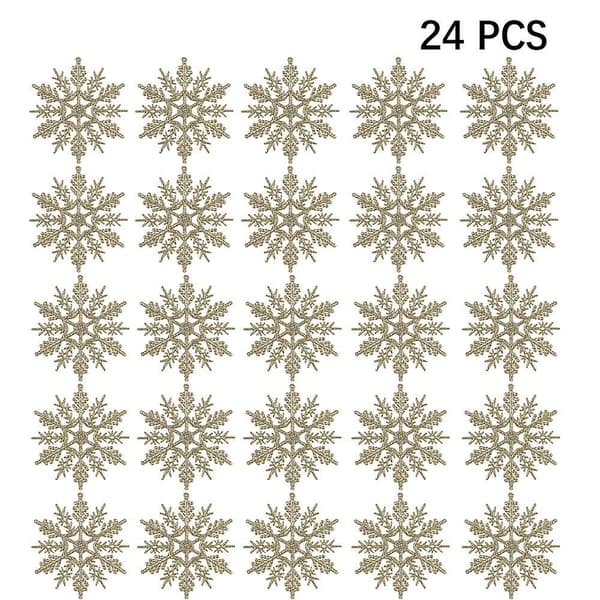 Plastic Christmas Glitter Snowflake Ornaments Decorations, 24pcs gold
