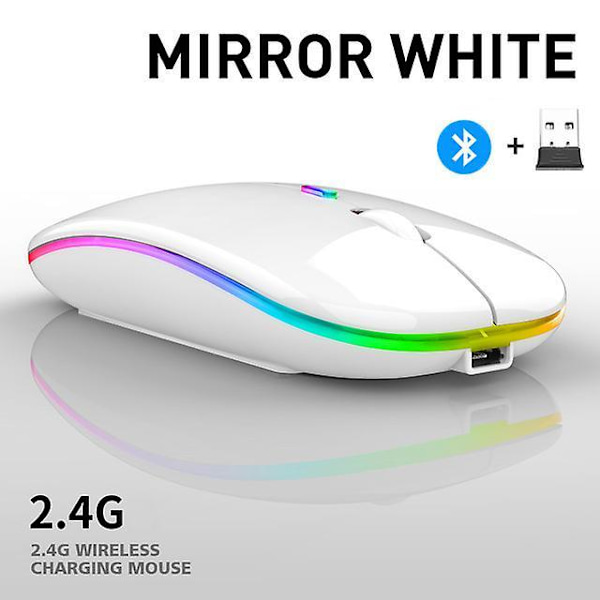 5.0 Bluetooth With Usb Rechargeable Rgb Mouse Bt5.2 For Laptop Computer Pc Macbook Gaming Mouse 2.4ghz 1600dpi White