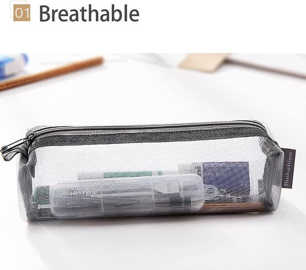 3pcs Multifunctional Mesh Pen Bag Pencil Case Makeup Tool Bag Storage Pouch Purse Mix-white