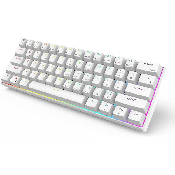 Rk Rk61 Rgb Langaton/langallinen 60% kompakti mekaaninen näppäimistö, 61 näppäimen Bluetooth pieni kannettava peli- ja toimistonäppäimistö, sopii Windowsille ja Macille, valkoinen