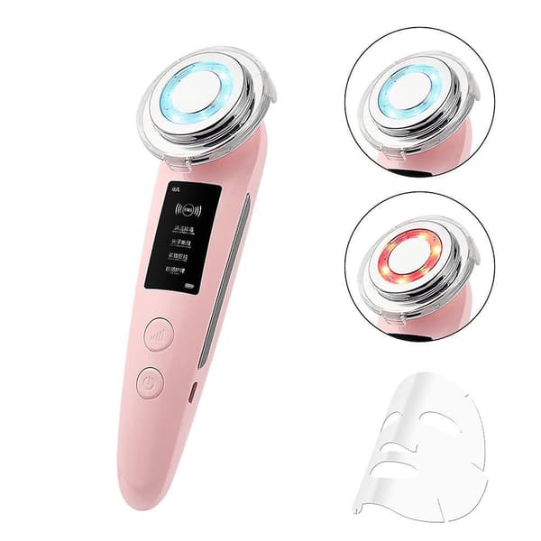 Rf Facial Lifting Machine High Frequency Vibration Massager Ion Deep Cleaning Device Heating Therapy Red Blue Photon Care Tools Pink