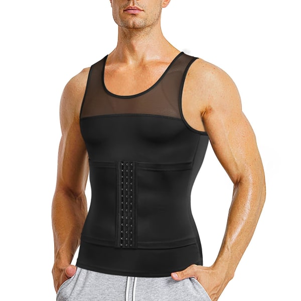 Herre Taljetrimmer Bælte Wrap Træner Hot Sved Skjorte Korset Slankende Kropsformer Black XXXL