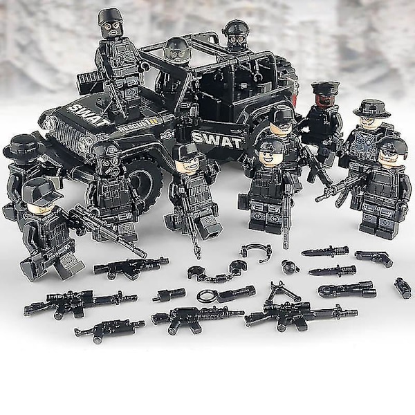 Building Blocks Black Explosion-proof Special Police Off-road Vehicle Tactical Body Armor Assault Rifle Grenade Building Block Toy