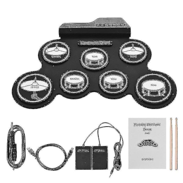 Silicon Drum Set Digital Electronic Roll Up Drum Kit Compact Size Usb 7 Drum Pads
