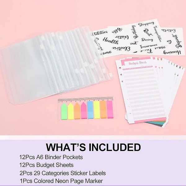 27 Pack A6 Pocket Binder Sets A6 Binder Zipper Pockets Neon Page