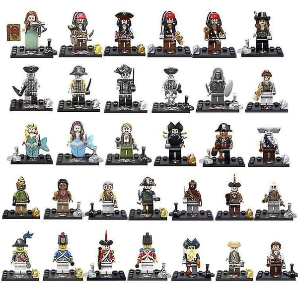 32pcs Pirates Of The Caribbean Full Set Of Building Blocks Minifigure Jack Salazar Captain Mermaid Doll Toy