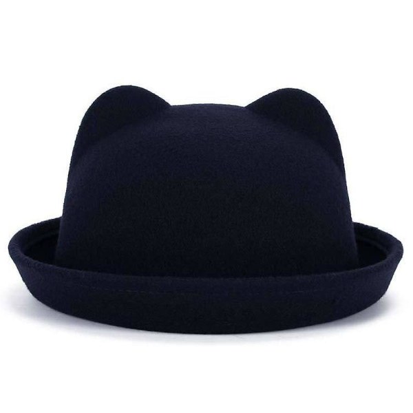 Parent-child Bowler Wool, Fedora Hats Cat ear navy blue 57cm