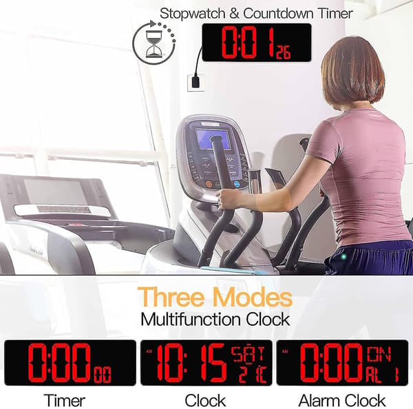 Digital Wall Clock With Remote Control, 16.5" Led Digital Alarm Clock, Countdown Timer With Large Display