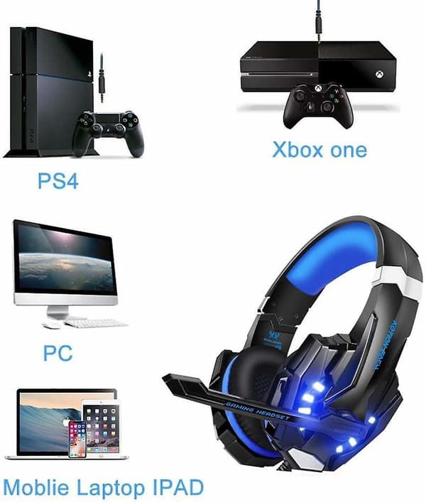 PS4 Gaming Headset 3.5mm Surround Sound LED Lys med Mikrofon