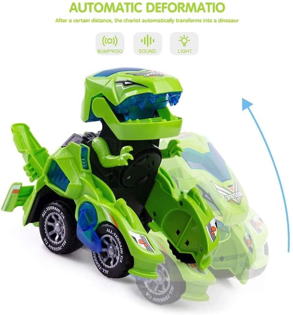 Transforming Dinosaur Toy, 2 In 1 Automatic Dinosaur Transformer Toy Green