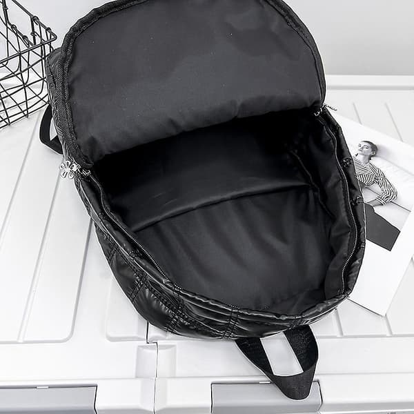 Down Cotton Filled Women's Backpack Quilted Plaid School Casual Bag black