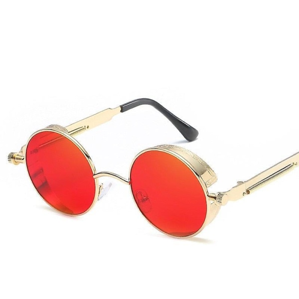 Runde metal UV400 solbriller steampunk mænd kvinder modebriller Gold red