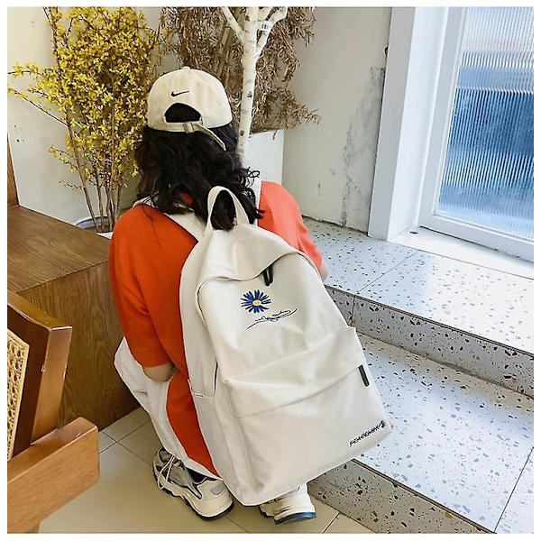 New Solid Backpack Girl School Bags For Teenage School Bag Nylon Daisy Printing Bag Black white