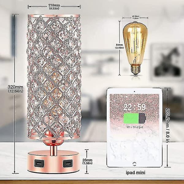 Crystal Lamp Table Lamp With Usb Ports 3 Way Dimmable Light Bedside Lamp Small Touch Light
